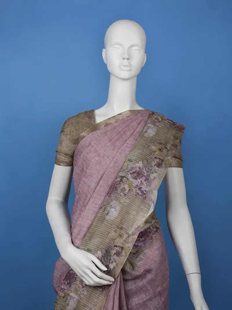 Muted Lavender Striped Design Tussar Silk Saree 2