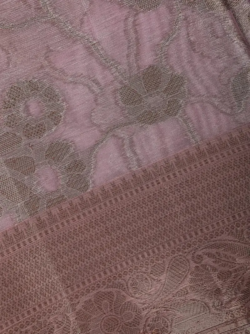 Muted Mauve Pink Floral Design Tissue Silk Saree 2