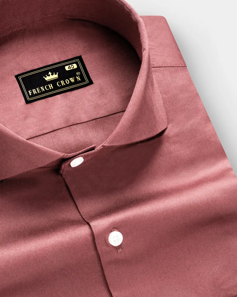 Muted Mauve-Rose Taupe Subtle Sheen Super Soft Premium Cotton Cut Away Collar Dress Shirt 1