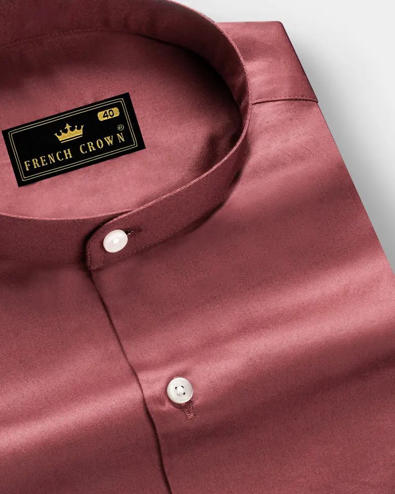 Muted Mauve-Rose Taupe Subtle Sheen Super Soft Premium Cotton Semi Formal Mandarin Collar Shirt 1