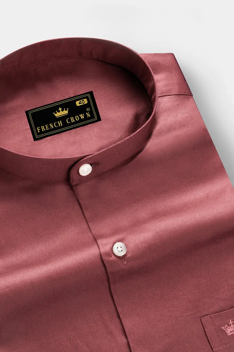 Muted Mauve-Rose Taupe Subtle Sheen Super Soft Premium Cotton Semi Formal Mandarin Collar Shirt 2