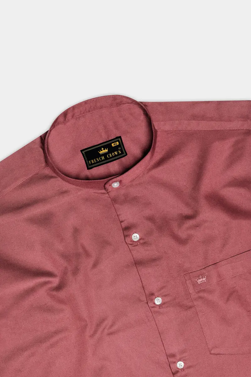 Muted Mauve-Rose Taupe Subtle Sheen Super Soft Premium Cotton Semi Formal Mandarin Collar Shirt 5