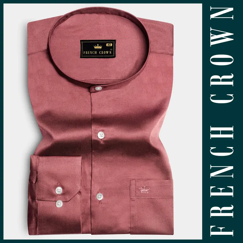 Muted Mauve-Rose Taupe Subtle Sheen Super Soft Premium Cotton Semi Formal Mandarin Collar Shirt 6