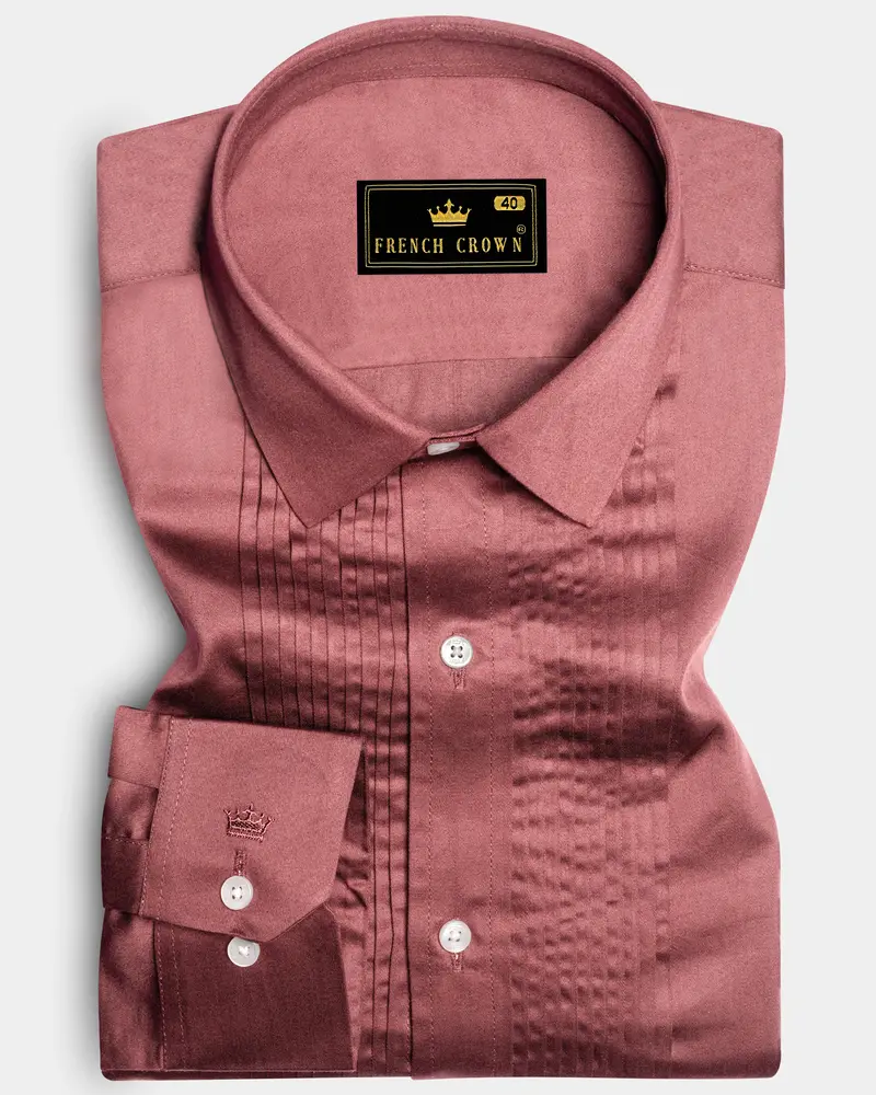 Muted Mauve-Rose Taupe Subtle Sheen Super Soft Premium Cotton Tuxedo Shirt 1