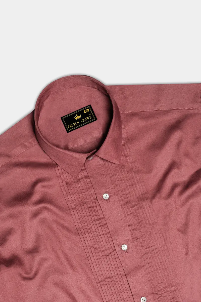 Muted Mauve-Rose Taupe Subtle Sheen Super Soft Premium Cotton Tuxedo Shirt 5