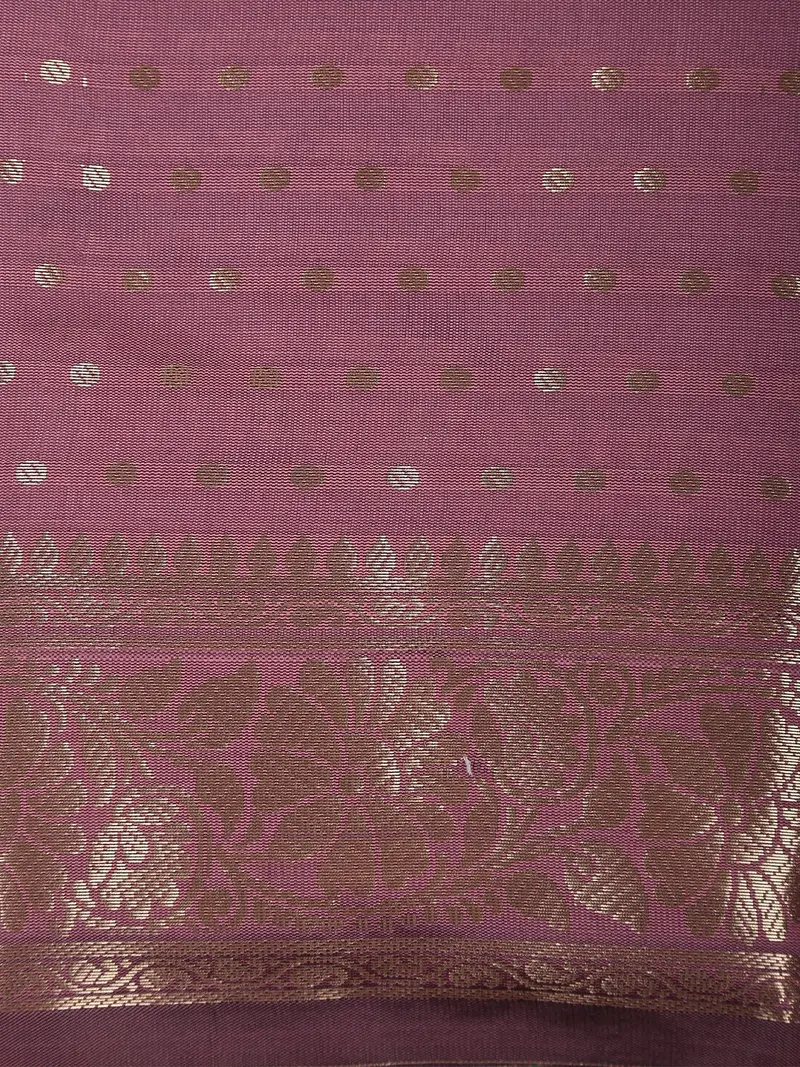 Muted Plum Wine Purple Butta Zari Woven Design Semi Silk Saree With Floral Border 2