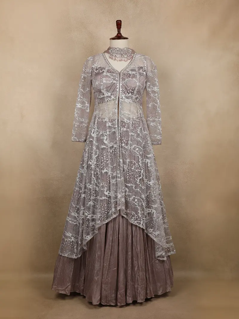 Muted Purple Sequins And Beads Embellished Net Lehenga 1
