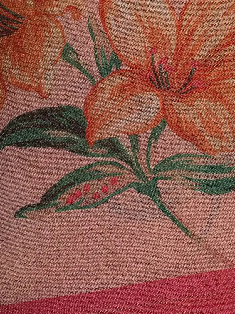 Muted Rose Pink Floral Design Semi Tissue Saree 2
