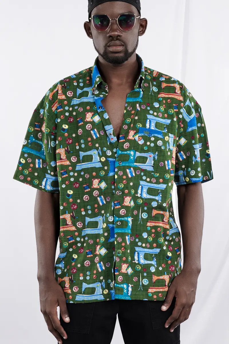 Myrtle Green And Lochmara Blue Printed Lightweight Oversized Premium Cotton Shirt 2