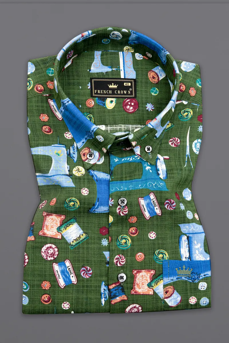 Myrtle Green And Lochmara Blue Printed Lightweight Oversized Premium Cotton Shirt 5