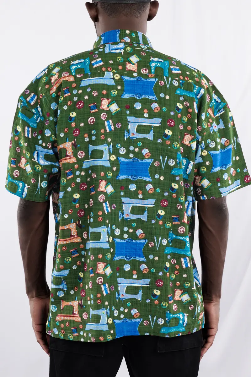 Myrtle Green And Lochmara Blue Printed Lightweight Oversized Premium Cotton Shirt 6