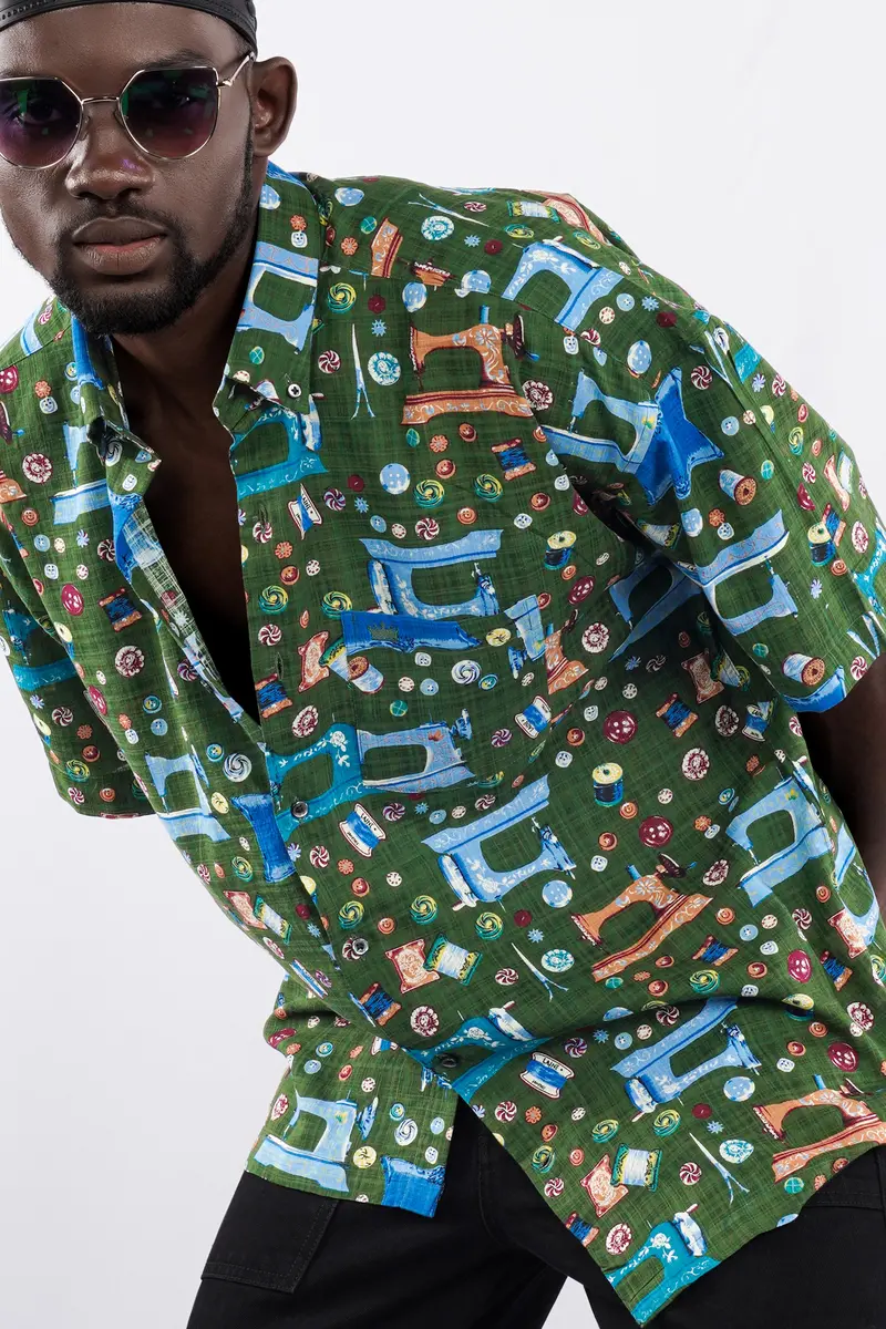 Myrtle Green And Lochmara Blue Printed Lightweight Oversized Premium Cotton Shirt 7