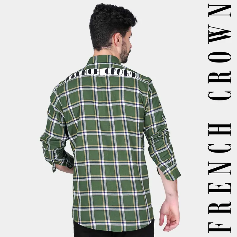 Myrtle Green And Nile Blue Plaid With French Crown Patchwork Twill Premium Cotton Designer Shirt 1