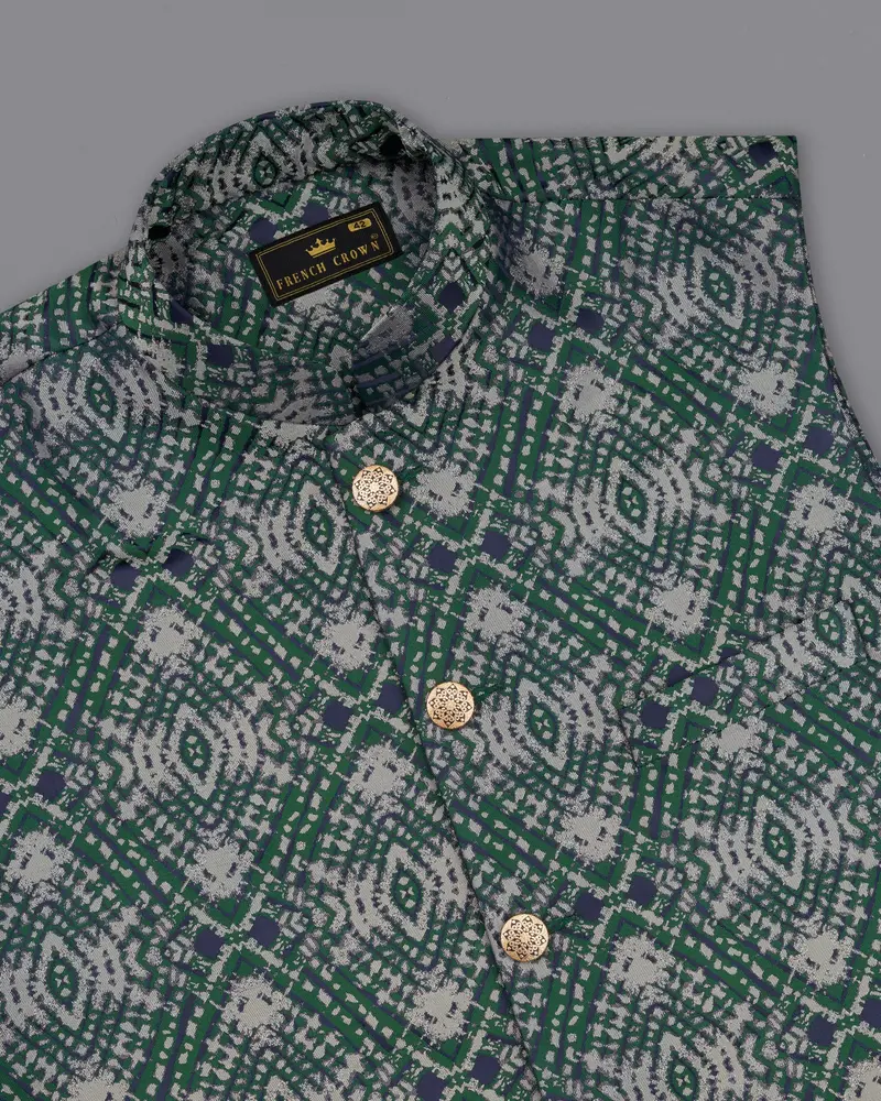 Myrtle Green With Chateau Gray Tie Dye Jacquard Designer Nehru Jacket 4