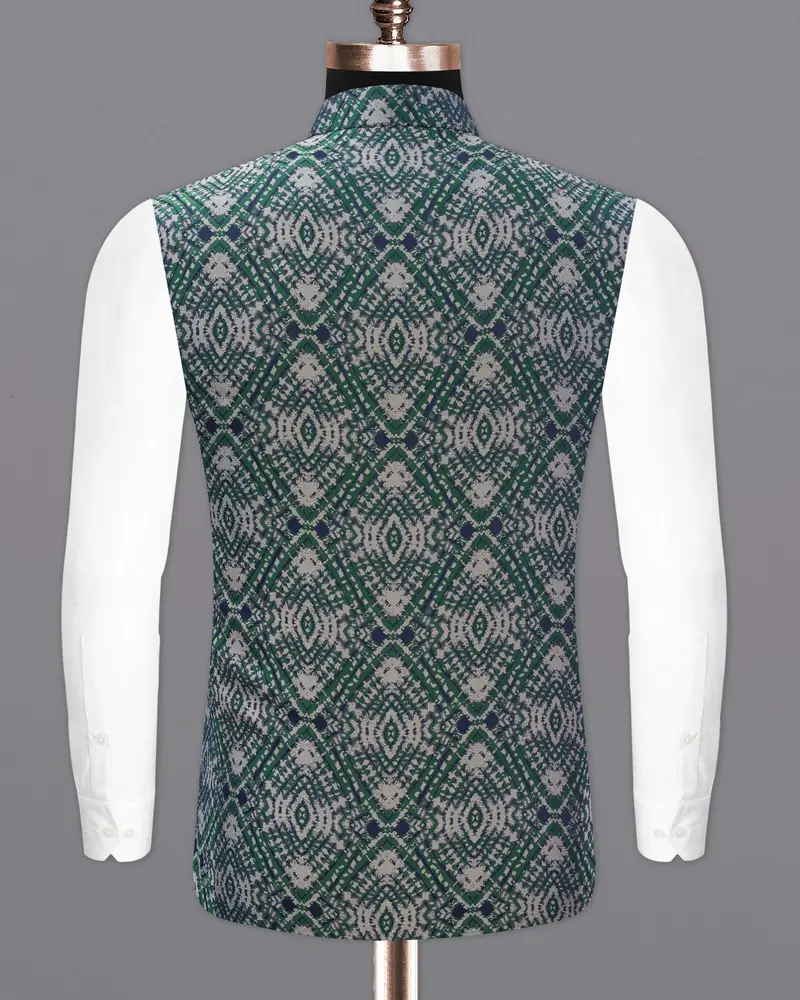 Myrtle Green With Chateau Gray Tie Dye Jacquard Designer Nehru Jacket 6
