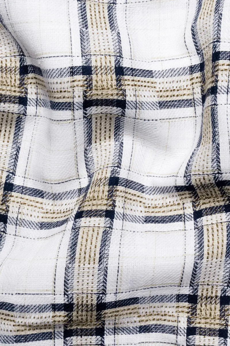 Mystic Cream With Blue Checkered Dobby Textured Premium Giza Cotton Shirt 2