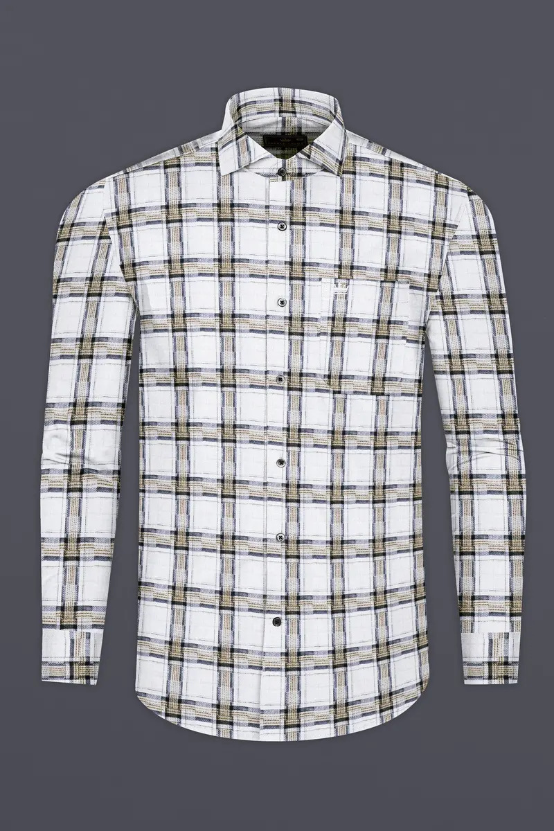 Mystic Cream With Blue Checkered Dobby Textured Premium Giza Cotton Shirt 4