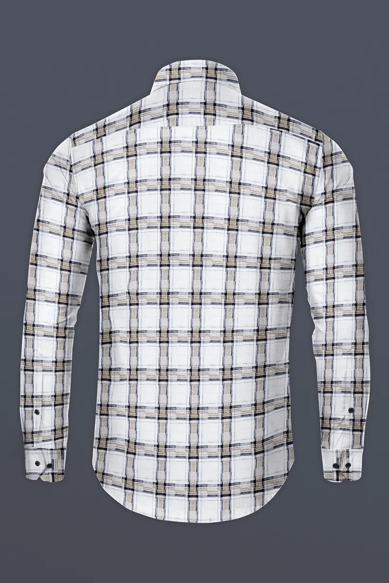 Mystic Cream With Blue Checkered Dobby Textured Premium Giza Cotton Shirt 5