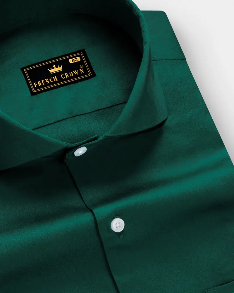 Mystic Grove-Everglade Green Solid Subtle Sheen Super Soft Premium Cotton Cut Away Collar Dress Shirt 1