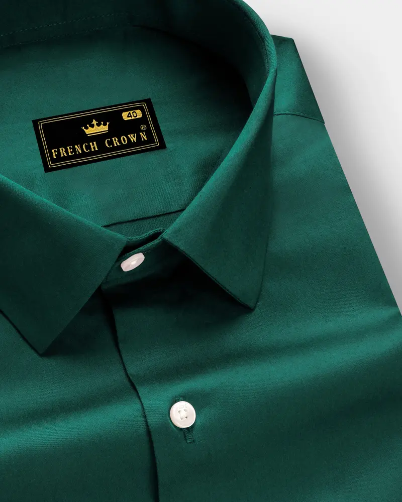Mystic Grove-Everglade Green Solid Subtle Sheen Super Soft Premium Cotton Dress Shirt 1