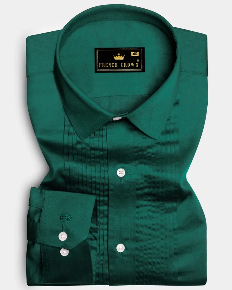 Mystic Grove-Everglade Green Solid Subtle Sheen Super Soft Premium Cotton Tuxedo Shirt 1