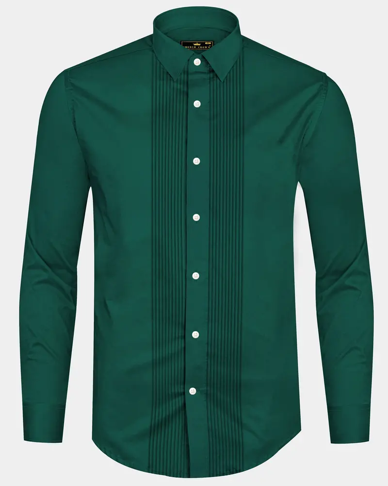 Mystic Grove-Everglade Green Solid Subtle Sheen Super Soft Premium Cotton Tuxedo Shirt 10