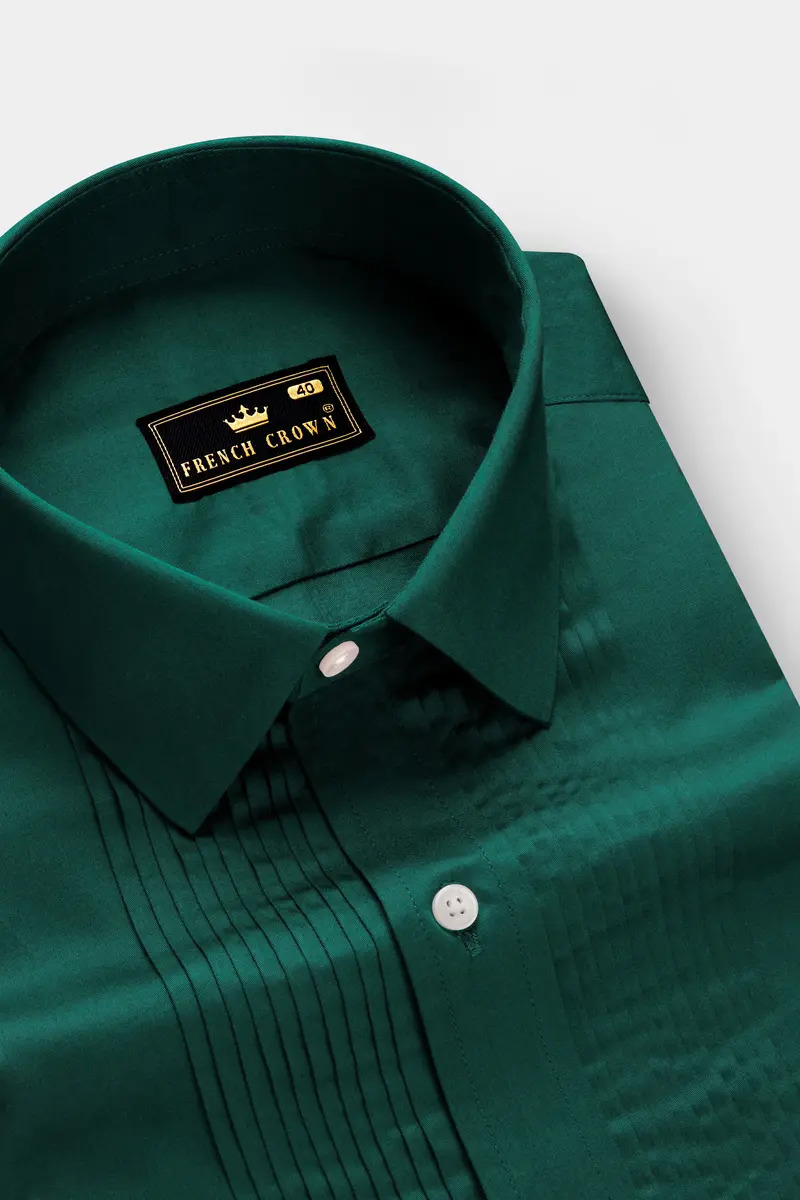 Mystic Grove-Everglade Green Solid Subtle Sheen Super Soft Premium Cotton Tuxedo Shirt 4