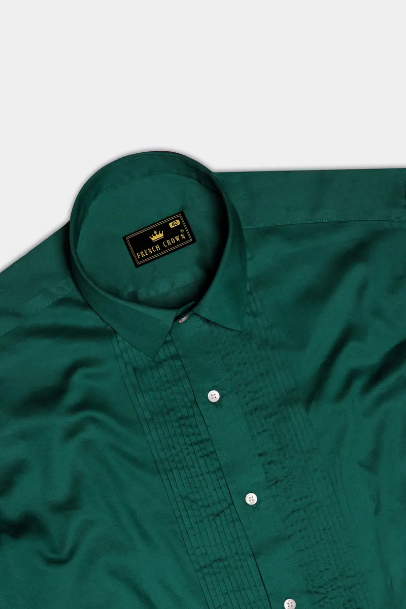 Mystic Grove-Everglade Green Solid Subtle Sheen Super Soft Premium Cotton Tuxedo Shirt 5