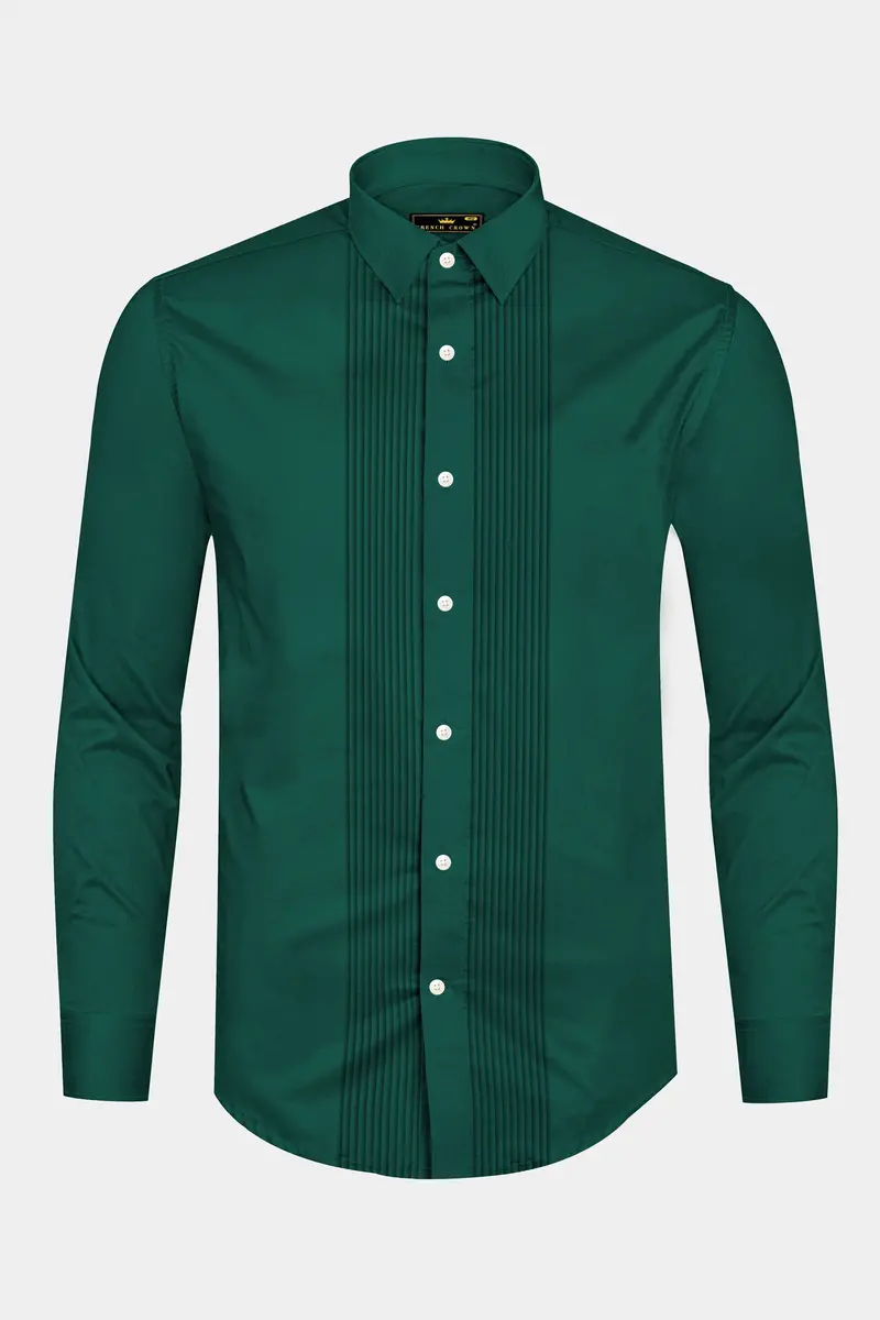 Mystic Grove-Everglade Green Solid Subtle Sheen Super Soft Premium Cotton Tuxedo Shirt 6