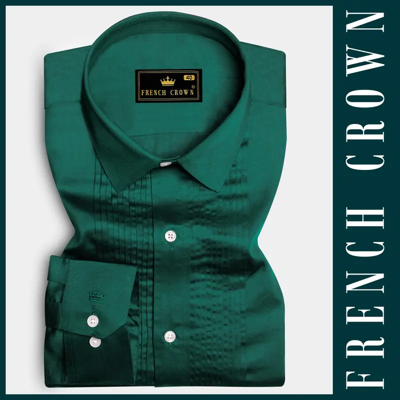 Mystic Grove-Everglade Green Solid Subtle Sheen Super Soft Premium Cotton Tuxedo Shirt 7