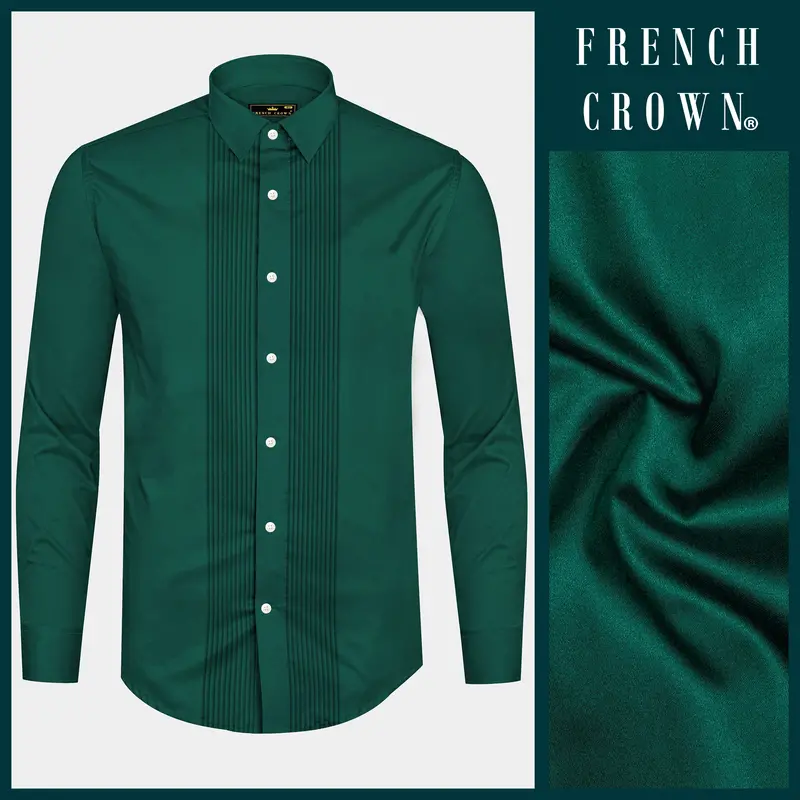 Mystic Grove-Everglade Green Solid Subtle Sheen Super Soft Premium Cotton Tuxedo Shirt 8