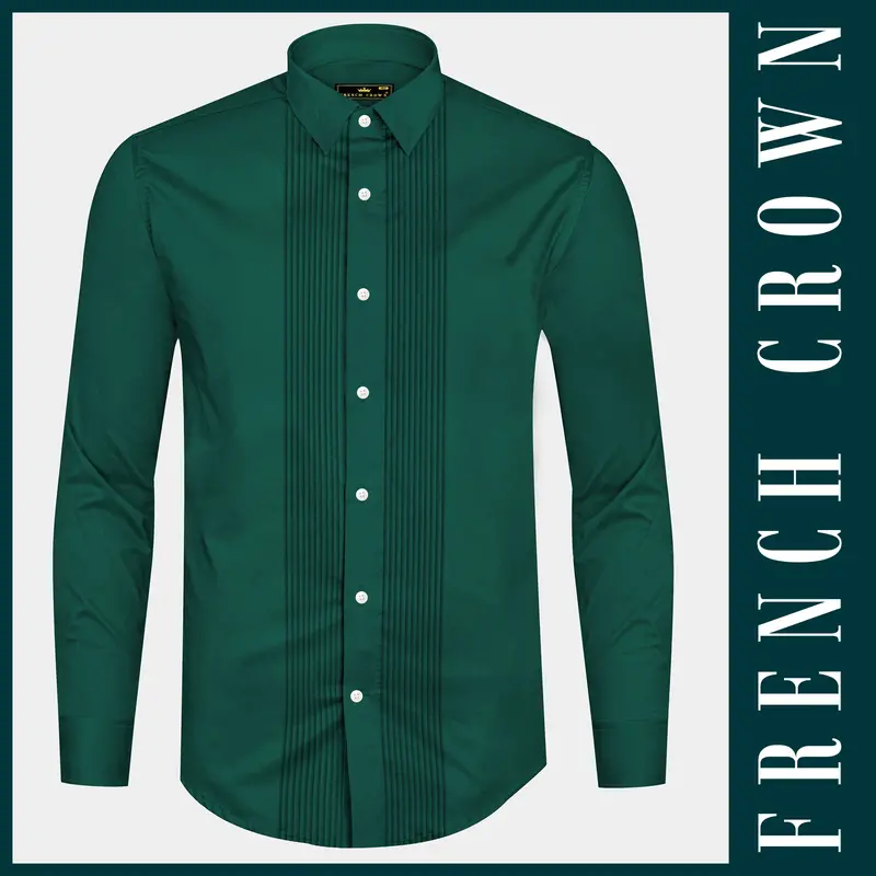 Mystic Grove-Everglade Green Solid Subtle Sheen Super Soft Premium Cotton Tuxedo Shirt 9