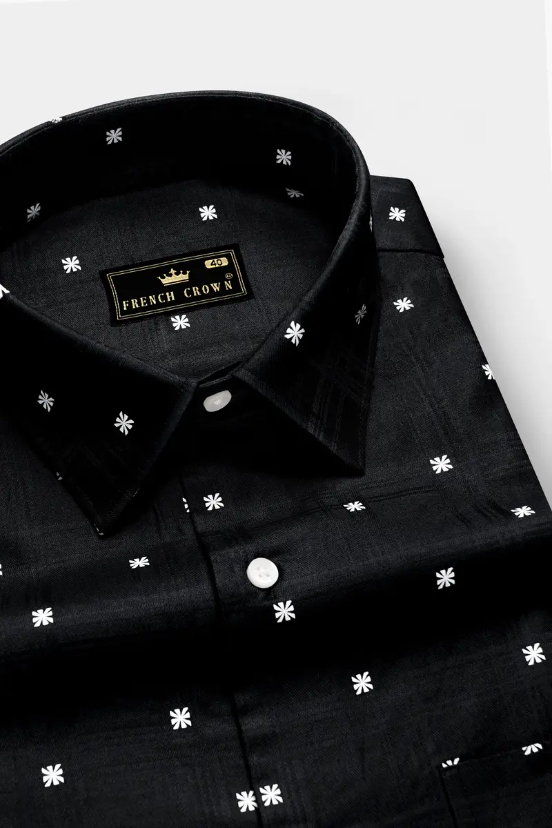 Mystic-Jade Black Dobby Textured Premium Giza Cotton Semi Formal Shirt 1