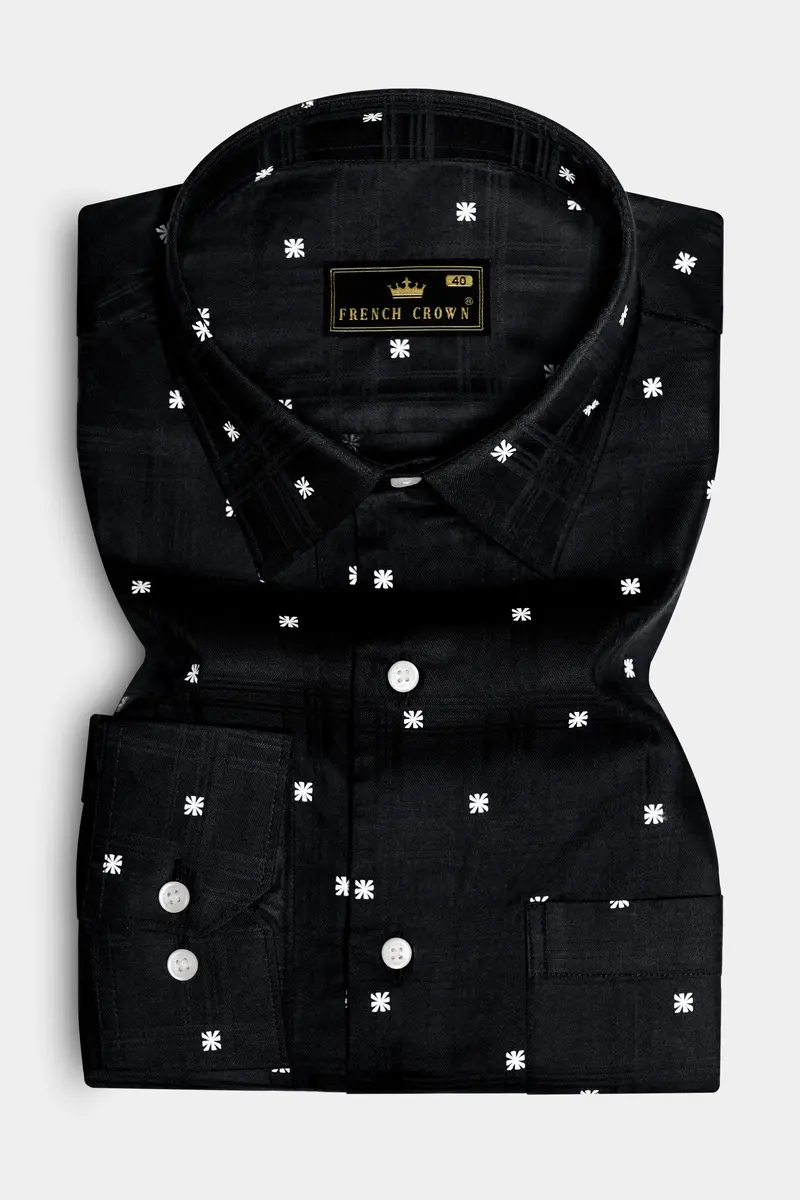 Mystic-Jade Black Dobby Textured Premium Giza Cotton Semi Formal Shirt 3