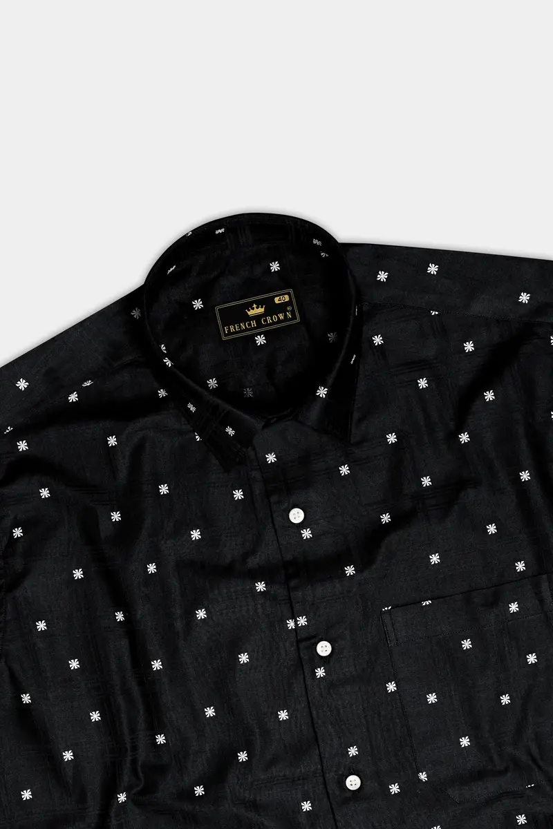 Mystic-Jade Black Dobby Textured Premium Giza Cotton Semi Formal Shirt 4
