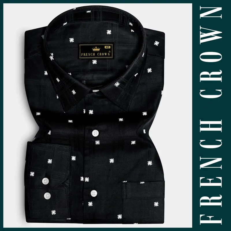 Mystic-Jade Black Dobby Textured Premium Giza Cotton Semi Formal Shirt 5