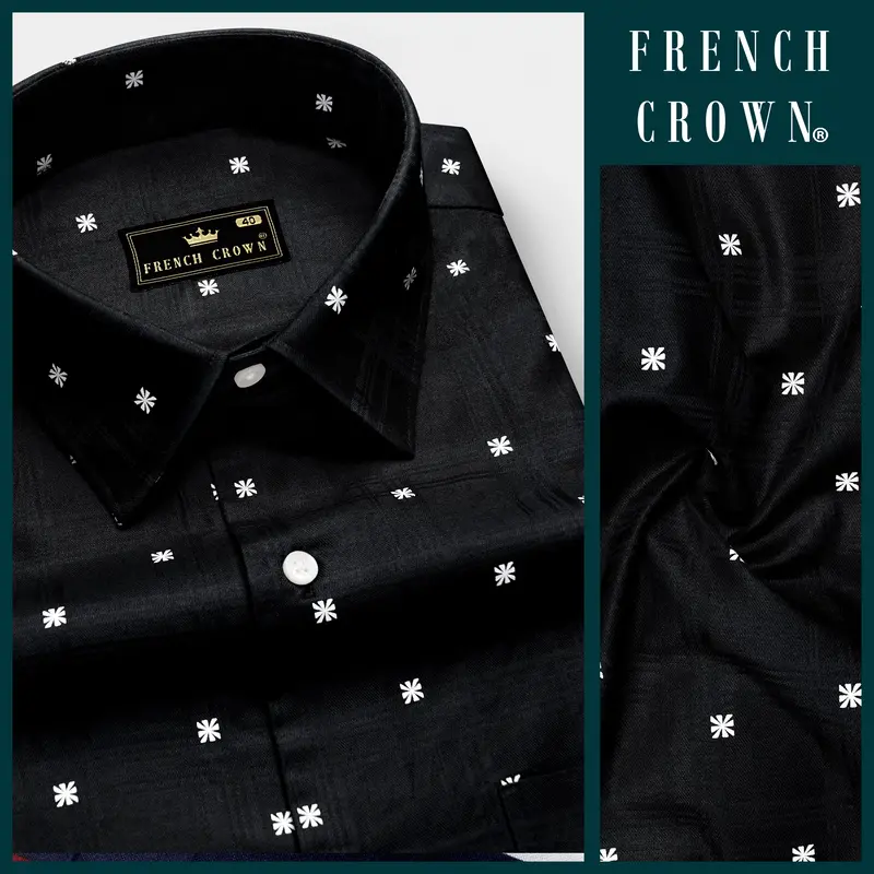 Mystic-Jade Black Dobby Textured Premium Giza Cotton Semi Formal Shirt 8