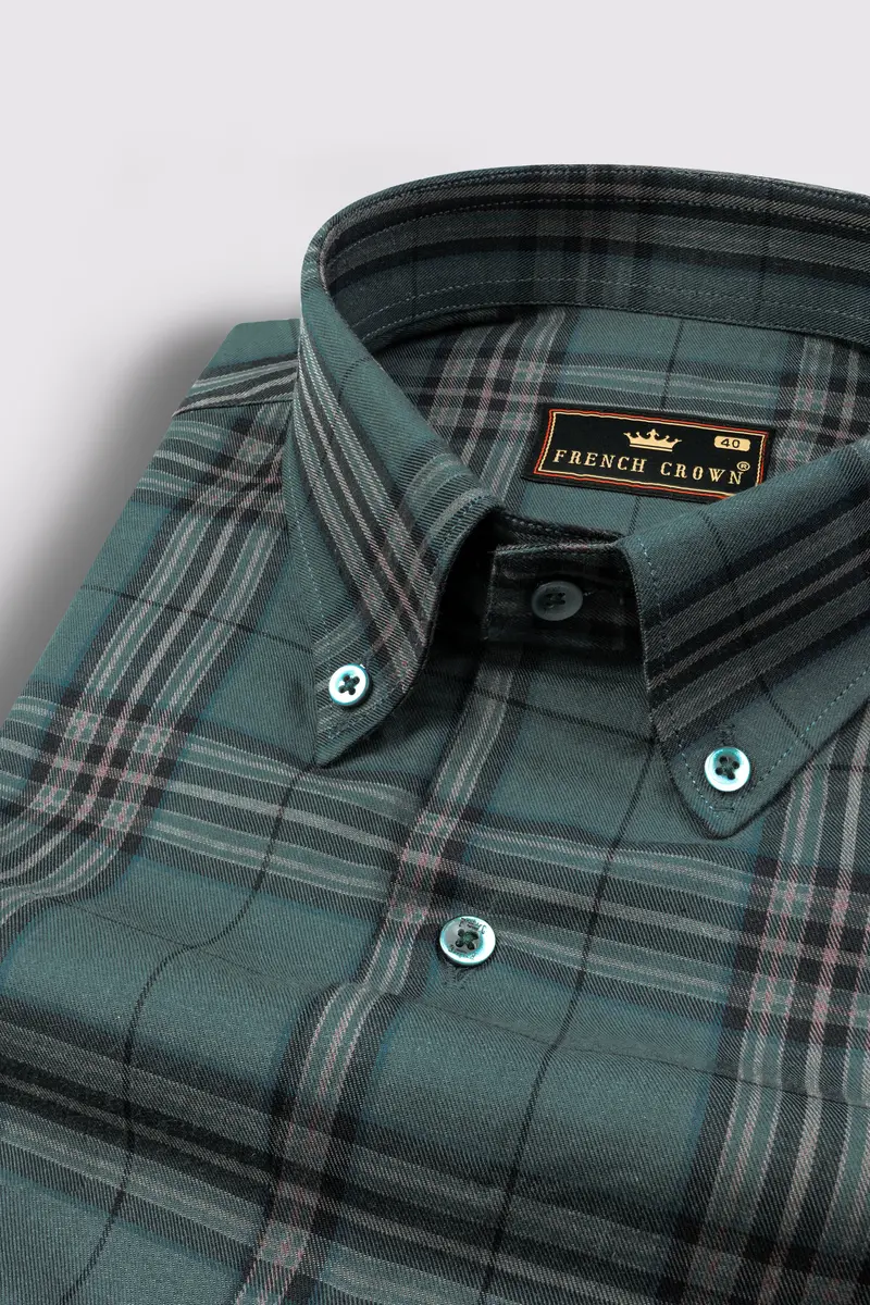 Nandor Green With Multicolor Plaid Textured Twill Premium Cotton Shirt 1