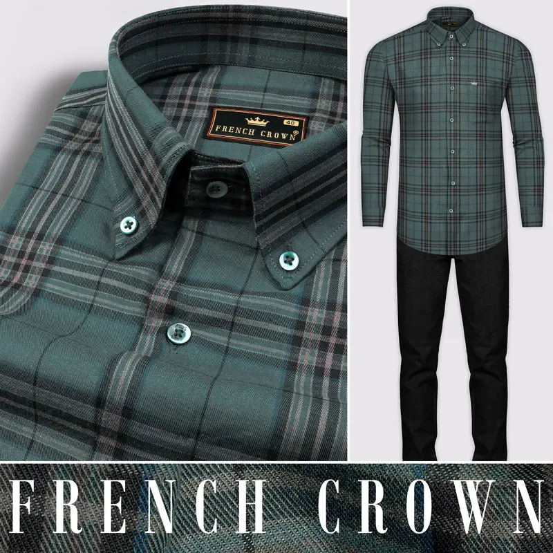 Nandor Green With Multicolor Plaid Textured Twill Premium Cotton Shirt 10