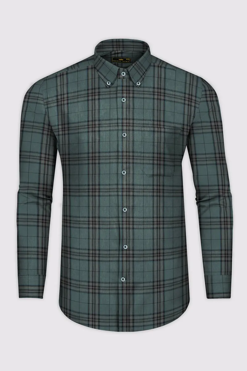 Nandor Green With Multicolor Plaid Textured Twill Premium Cotton Shirt 3