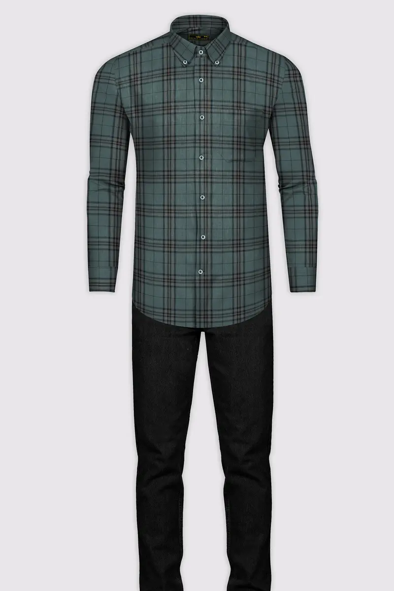 Nandor Green With Multicolor Plaid Textured Twill Premium Cotton Shirt 6