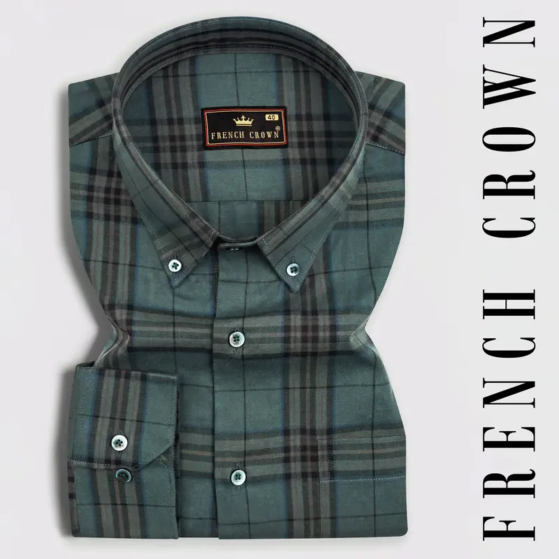 Nandor Green With Multicolor Plaid Textured Twill Premium Cotton Shirt 7
