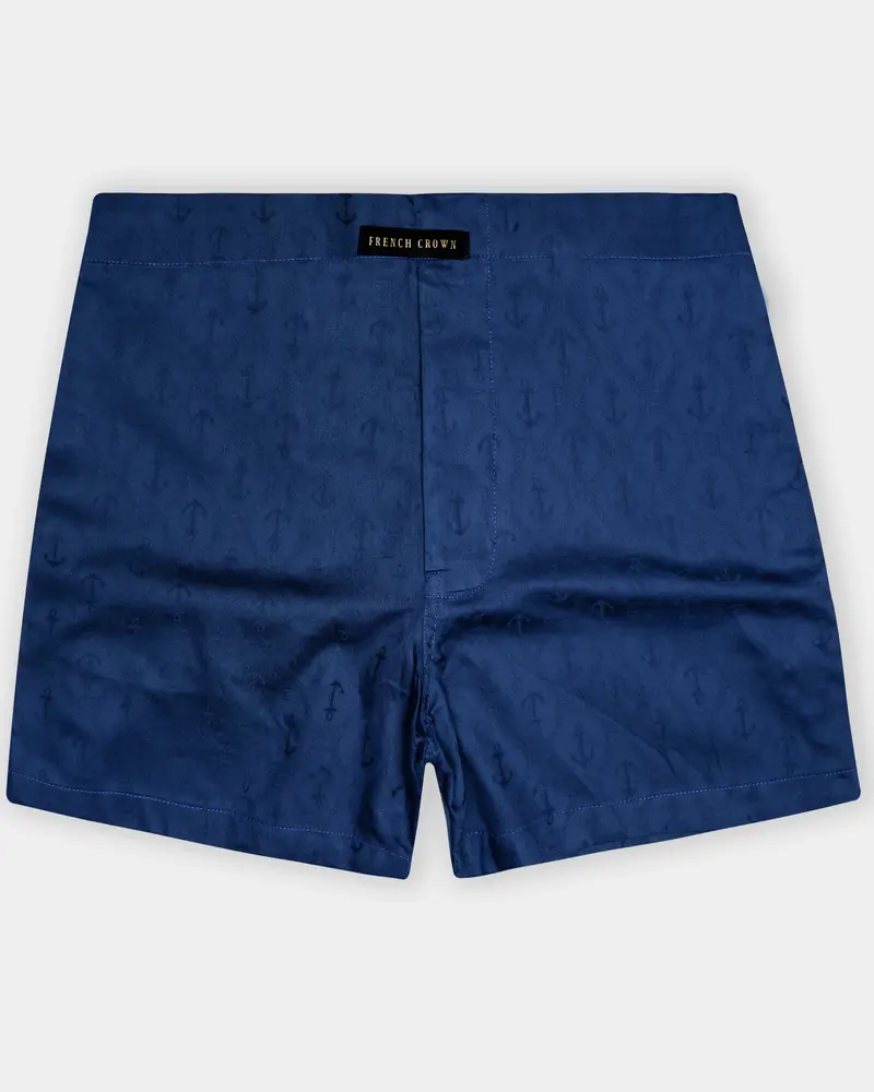 Nautical-Biscay Blue Anchor Printed Jacquard Premium Cotton Boxer 1