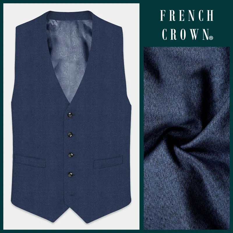 Nautical Crest-Martinique Blue Textured Cotton Waistcoat 1