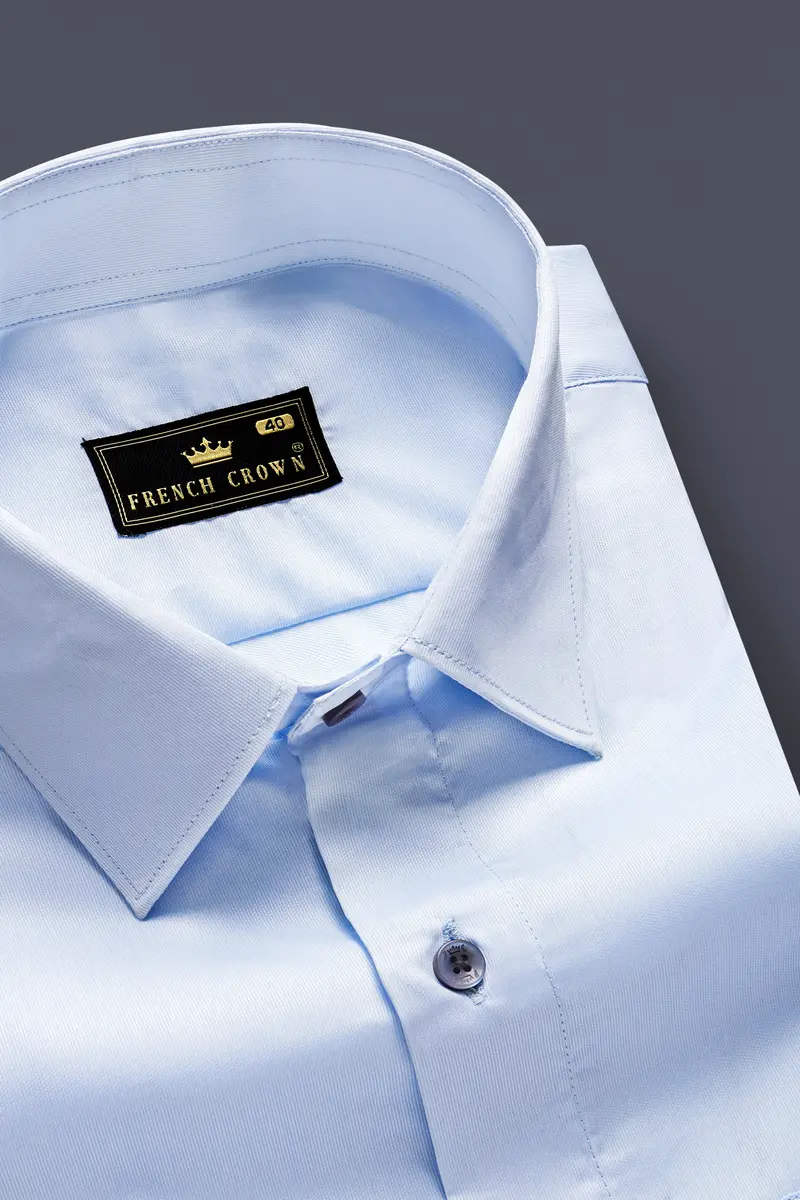 Nauticwave-Rock Blue Solid Dobby Textured Premium Giza Cotton Dress Shirt 1