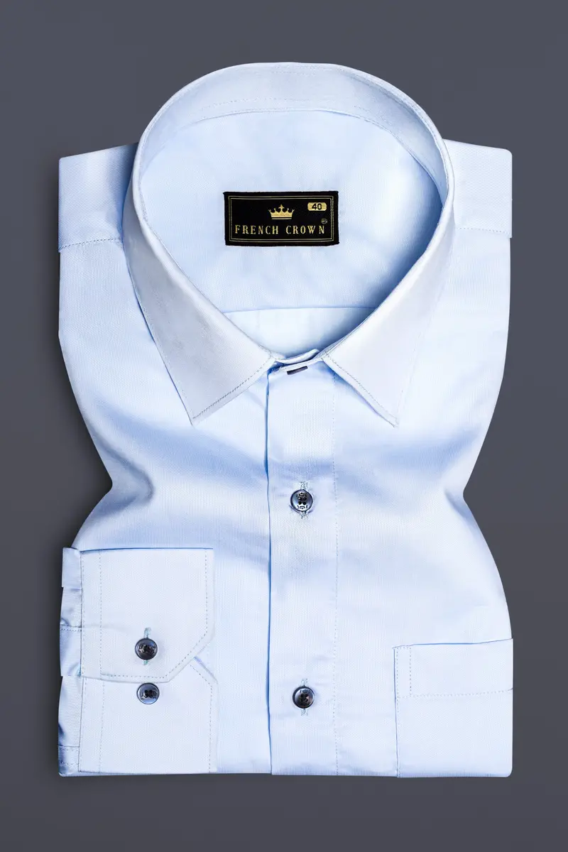 Nauticwave-Rock Blue Solid Dobby Textured Premium Giza Cotton Dress Shirt 3