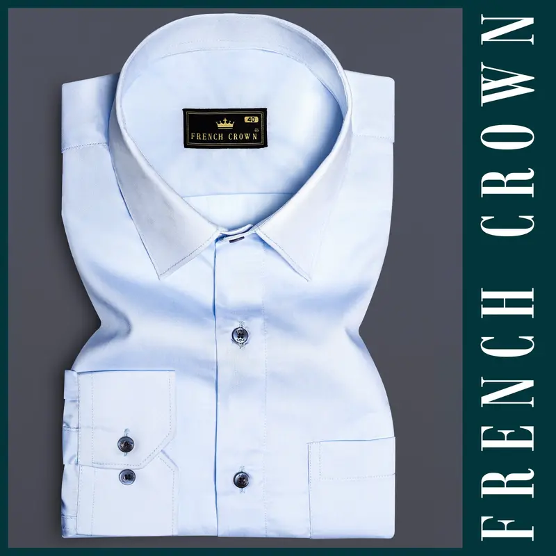 Nauticwave-Rock Blue Solid Dobby Textured Premium Giza Cotton Dress Shirt 5