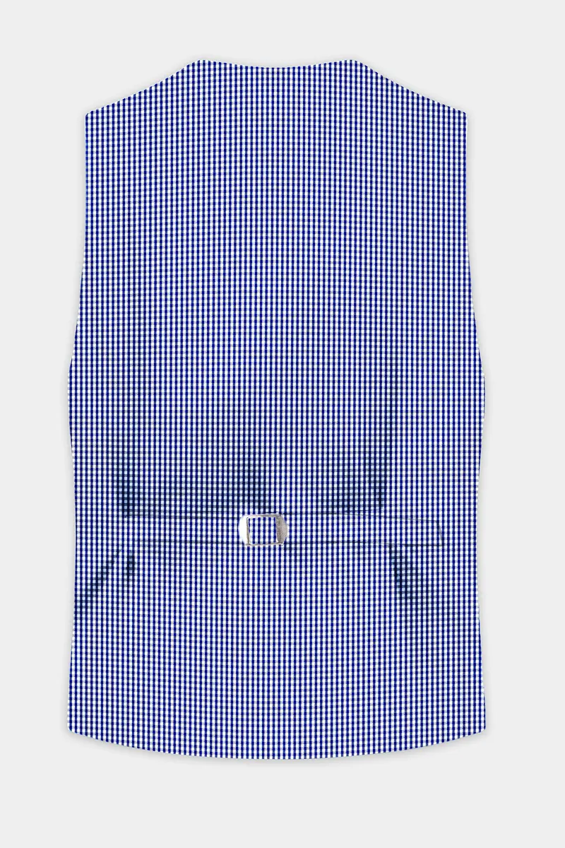 Nautilus-Torea Bay Blue And Bright White Gingham Plaid Cotton Waistcoat 4