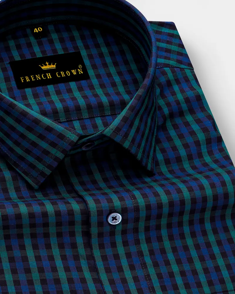 Navy And Green Gingham Premium Cotton Shirt 1