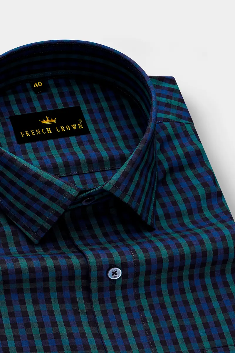 Navy And Green Gingham Premium Cotton Shirt 2